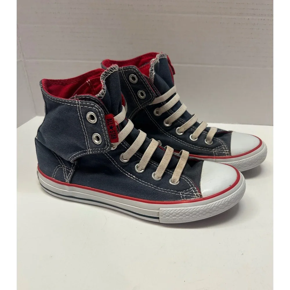 Converse All‎ Star High Top Sneakers Kids Size 3 Roll Down Collar Blue Red